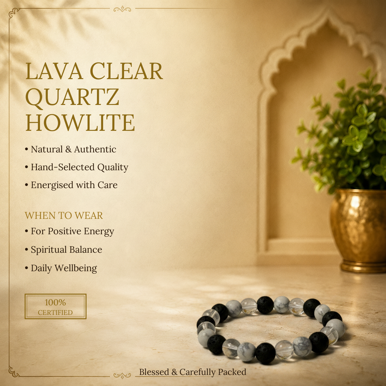Clear Quartz, Lava & Howlite Bracelet - image 2